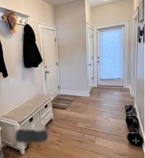 Clear, organized hallway after cleaning