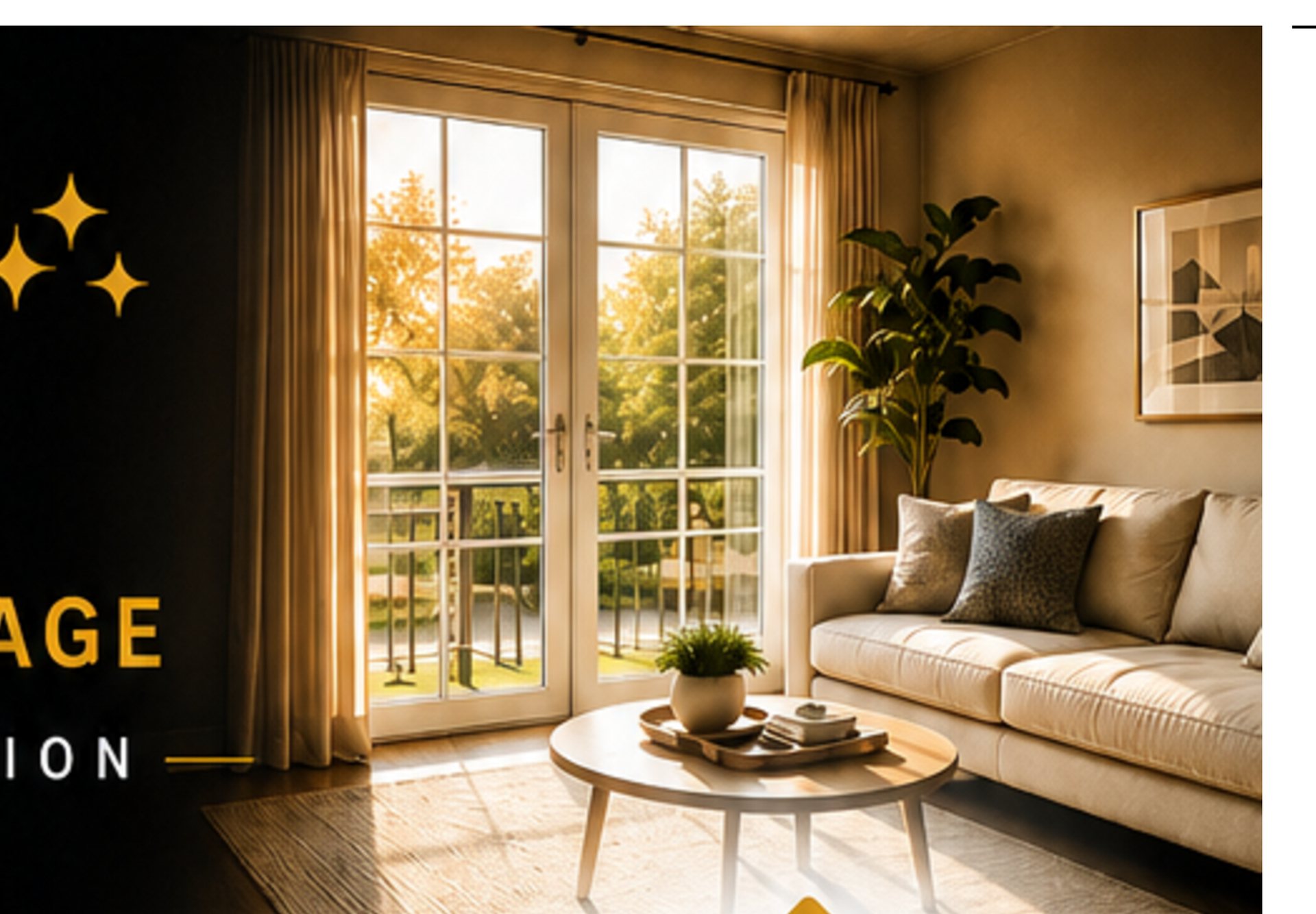 Bright, freshly cleaned living room with golden afternoon light