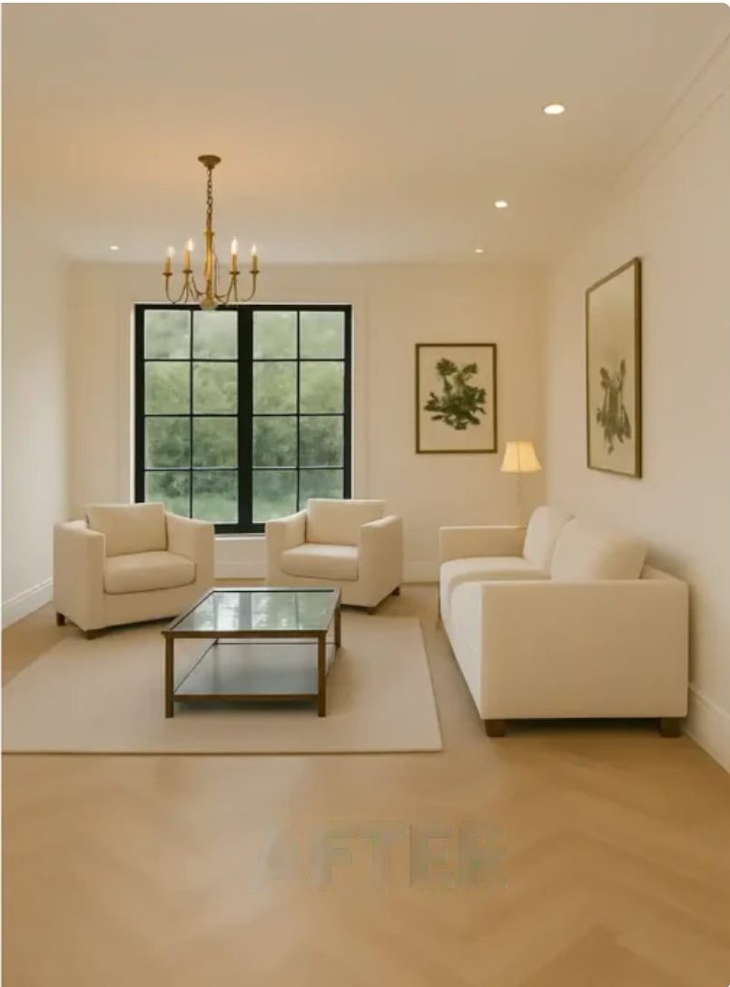 Bright finished living room after turnaround